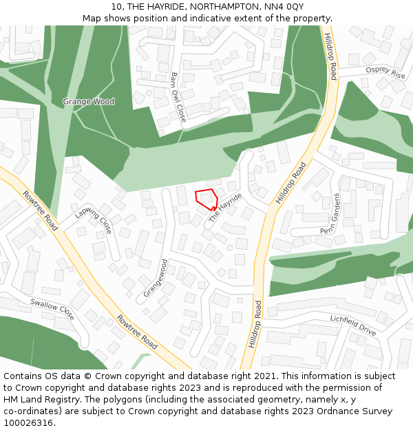 10, THE HAYRIDE, NORTHAMPTON, NN4 0QY: Location map and indicative extent of plot