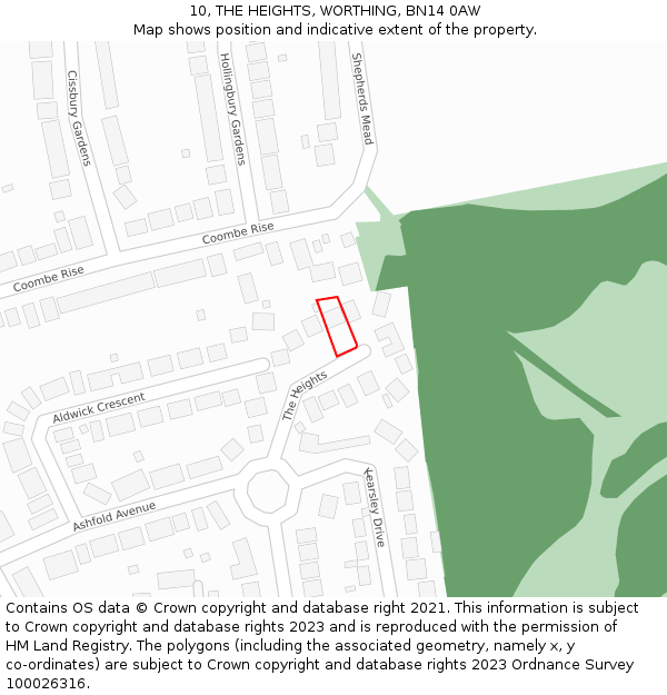 10, THE HEIGHTS, WORTHING, BN14 0AW: Location map and indicative extent of plot