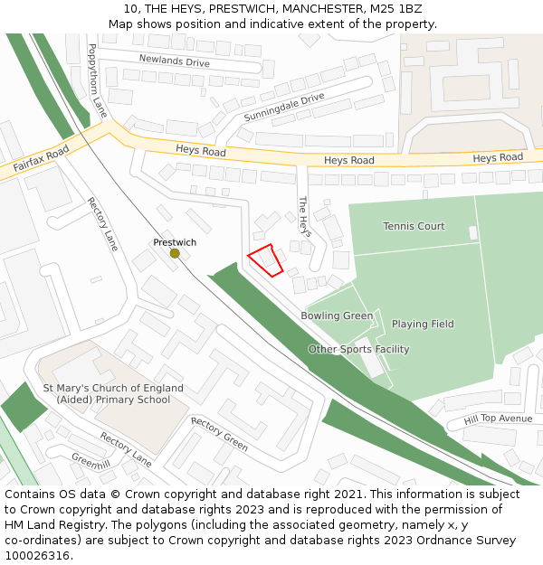 10, THE HEYS, PRESTWICH, MANCHESTER, M25 1BZ: Location map and indicative extent of plot
