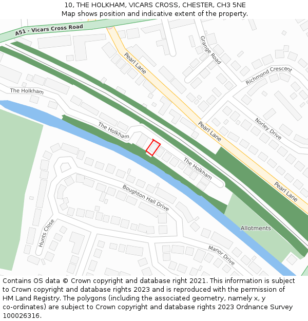 10, THE HOLKHAM, VICARS CROSS, CHESTER, CH3 5NE: Location map and indicative extent of plot
