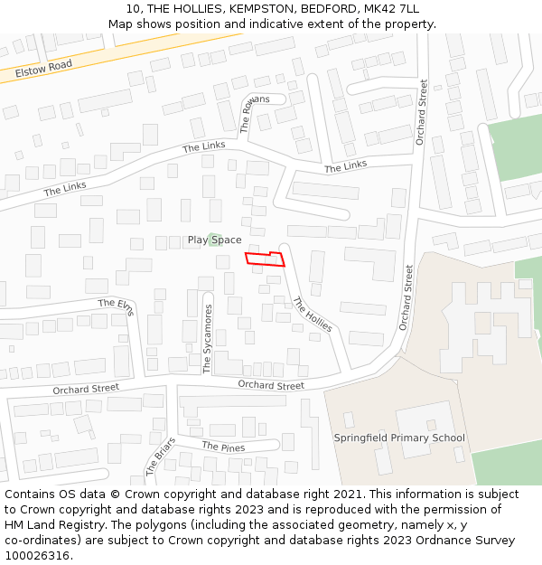 10, THE HOLLIES, KEMPSTON, BEDFORD, MK42 7LL: Location map and indicative extent of plot