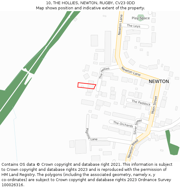 10, THE HOLLIES, NEWTON, RUGBY, CV23 0DD: Location map and indicative extent of plot