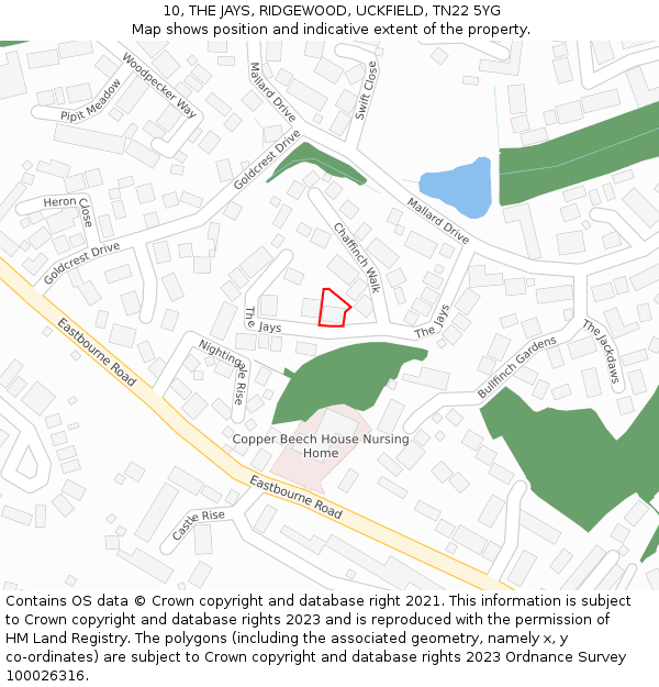 10, THE JAYS, RIDGEWOOD, UCKFIELD, TN22 5YG: Location map and indicative extent of plot
