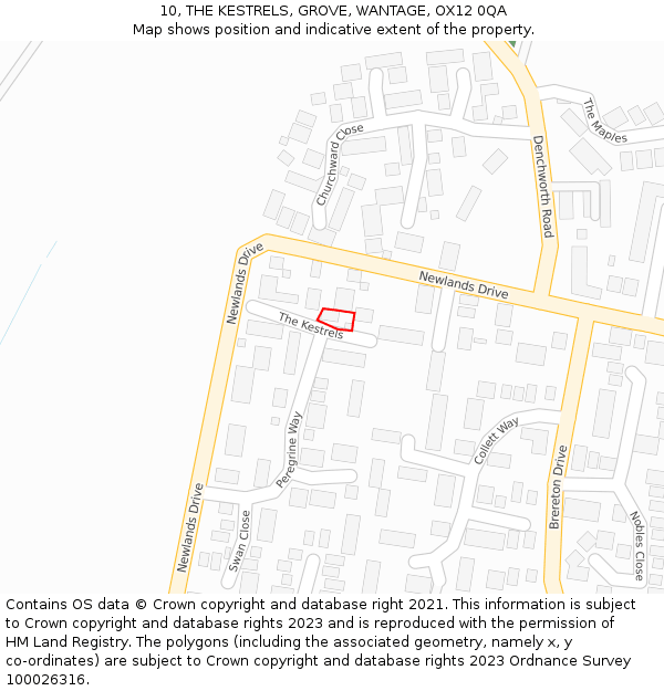 10, THE KESTRELS, GROVE, WANTAGE, OX12 0QA: Location map and indicative extent of plot