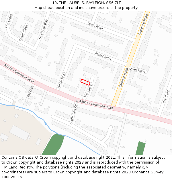 10, THE LAURELS, RAYLEIGH, SS6 7LT: Location map and indicative extent of plot