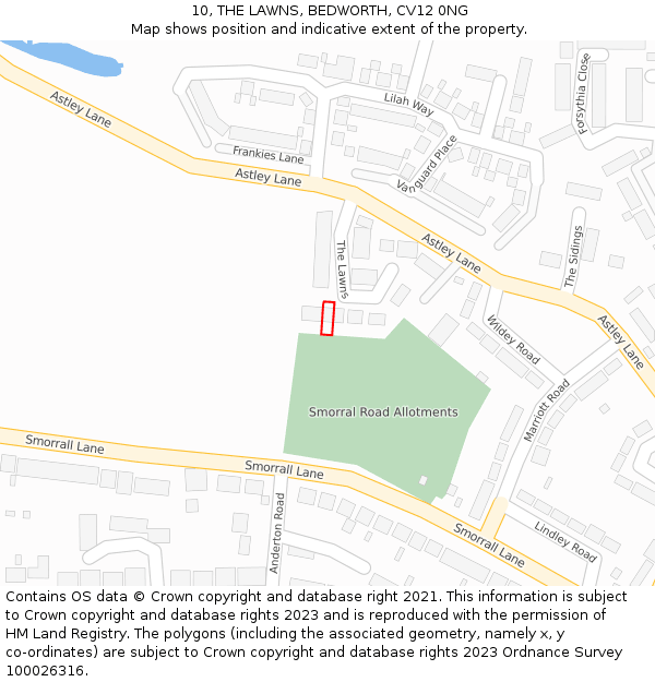 10, THE LAWNS, BEDWORTH, CV12 0NG: Location map and indicative extent of plot