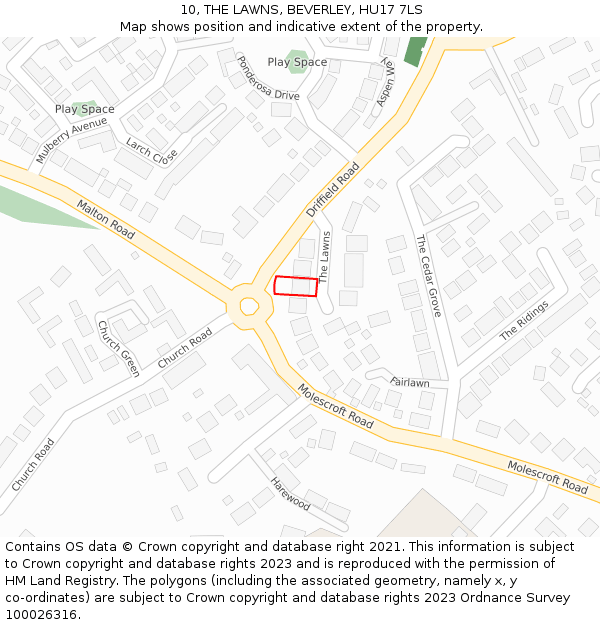 10, THE LAWNS, BEVERLEY, HU17 7LS: Location map and indicative extent of plot