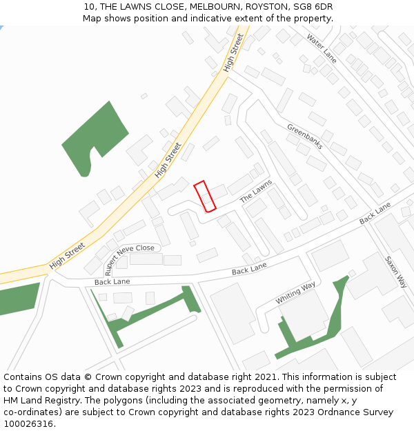 10, THE LAWNS CLOSE, MELBOURN, ROYSTON, SG8 6DR: Location map and indicative extent of plot