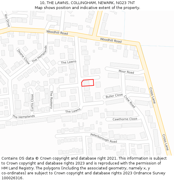 10, THE LAWNS, COLLINGHAM, NEWARK, NG23 7NT: Location map and indicative extent of plot