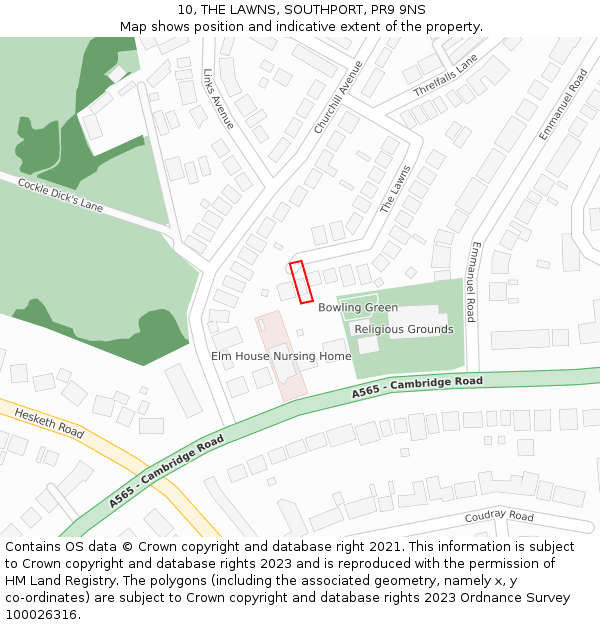 10, THE LAWNS, SOUTHPORT, PR9 9NS: Location map and indicative extent of plot