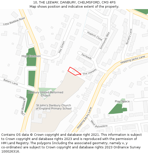 10, THE LEEWAY, DANBURY, CHELMSFORD, CM3 4PS: Location map and indicative extent of plot