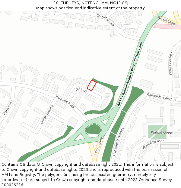 10, THE LEYS, NOTTINGHAM, NG11 8SJ: Location map and indicative extent of plot