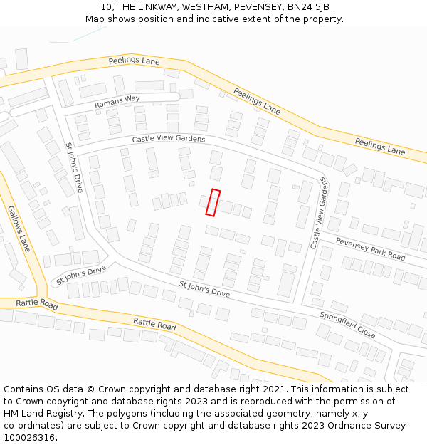 10, THE LINKWAY, WESTHAM, PEVENSEY, BN24 5JB: Location map and indicative extent of plot