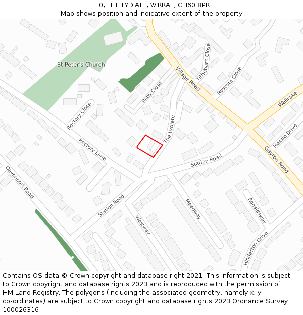 10, THE LYDIATE, WIRRAL, CH60 8PR: Location map and indicative extent of plot