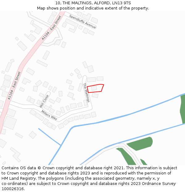 10, THE MALTINGS, ALFORD, LN13 9TS: Location map and indicative extent of plot