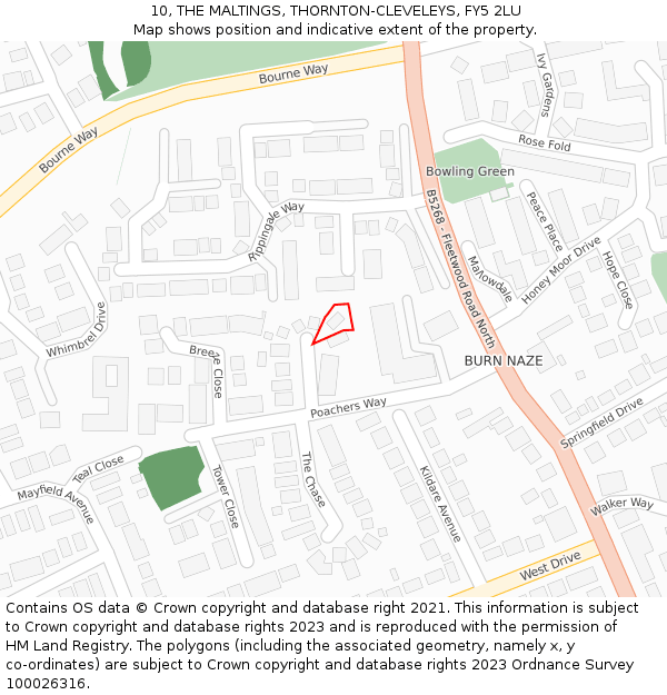10, THE MALTINGS, THORNTON-CLEVELEYS, FY5 2LU: Location map and indicative extent of plot