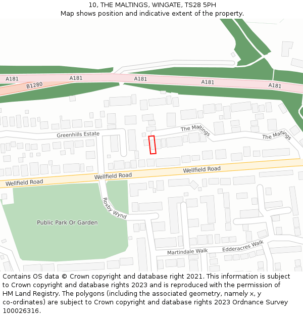 10, THE MALTINGS, WINGATE, TS28 5PH: Location map and indicative extent of plot