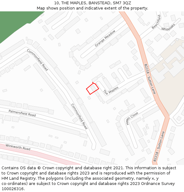 10, THE MAPLES, BANSTEAD, SM7 3QZ: Location map and indicative extent of plot