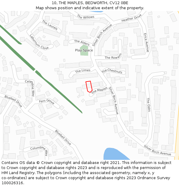 10, THE MAPLES, BEDWORTH, CV12 0BE: Location map and indicative extent of plot