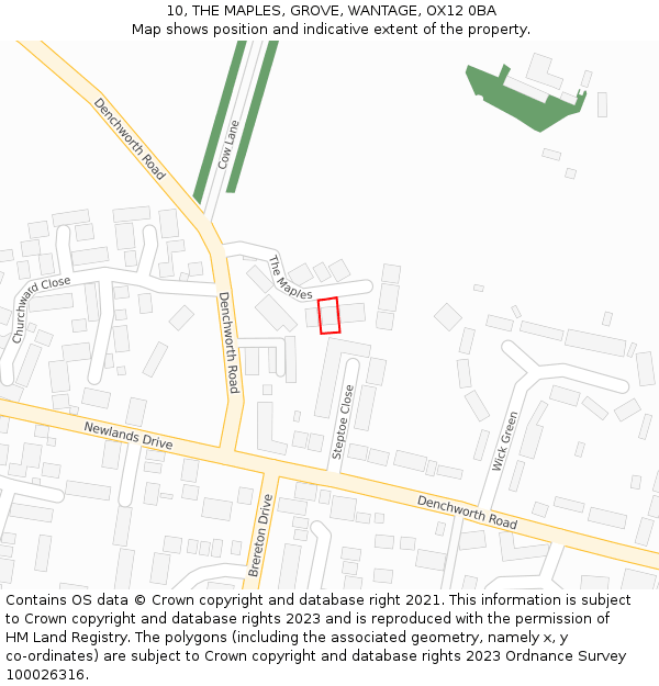 10, THE MAPLES, GROVE, WANTAGE, OX12 0BA: Location map and indicative extent of plot