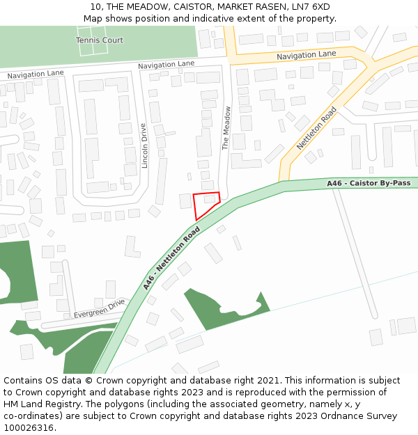 10, THE MEADOW, CAISTOR, MARKET RASEN, LN7 6XD: Location map and indicative extent of plot