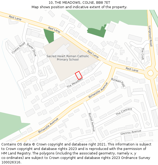 10, THE MEADOWS, COLNE, BB8 7ET: Location map and indicative extent of plot