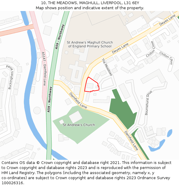 10, THE MEADOWS, MAGHULL, LIVERPOOL, L31 6EY: Location map and indicative extent of plot