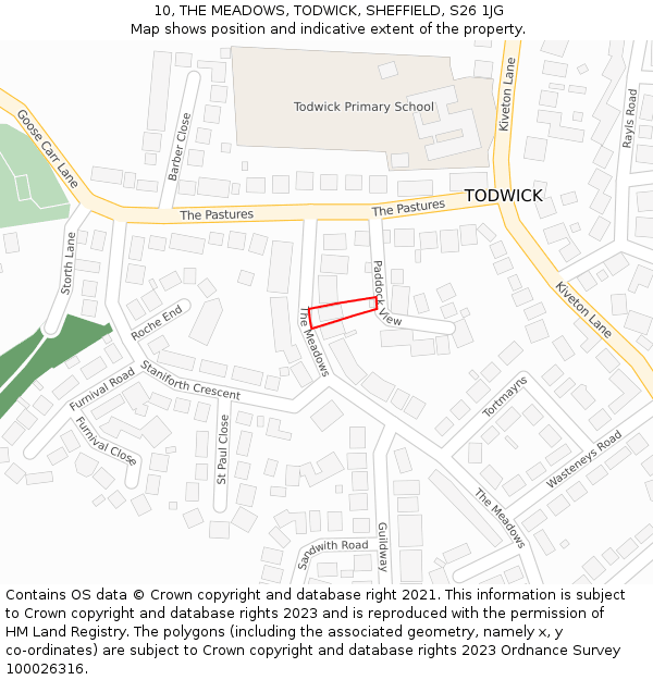 10, THE MEADOWS, TODWICK, SHEFFIELD, S26 1JG: Location map and indicative extent of plot