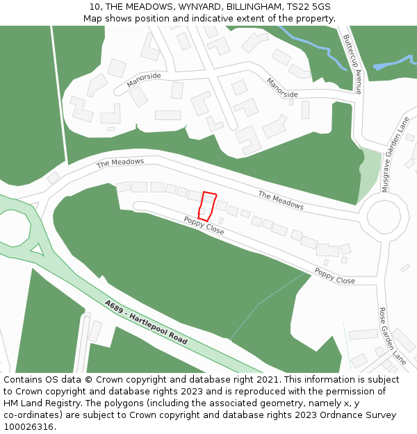 10, THE MEADOWS, WYNYARD, BILLINGHAM, TS22 5GS: Location map and indicative extent of plot