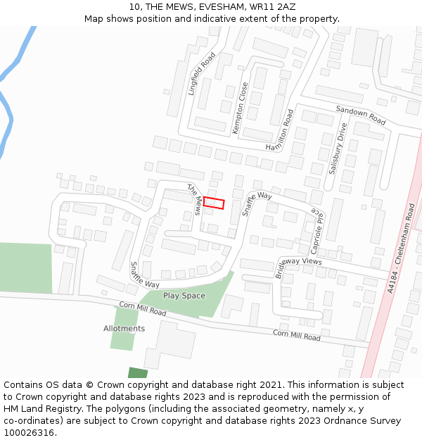 10, THE MEWS, EVESHAM, WR11 2AZ: Location map and indicative extent of plot