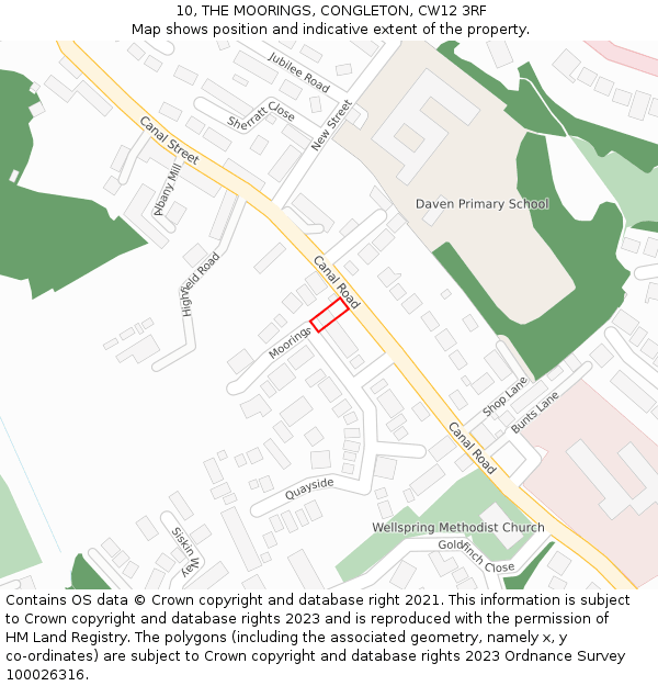 10, THE MOORINGS, CONGLETON, CW12 3RF: Location map and indicative extent of plot