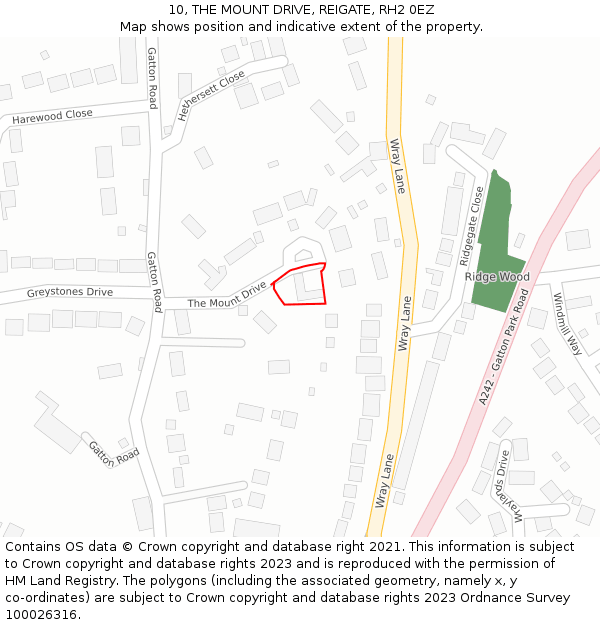 10, THE MOUNT DRIVE, REIGATE, RH2 0EZ: Location map and indicative extent of plot