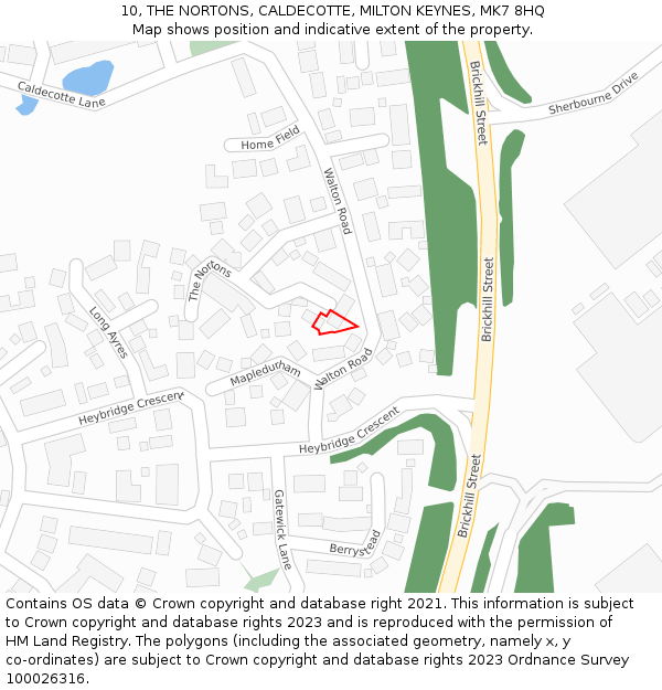 10, THE NORTONS, CALDECOTTE, MILTON KEYNES, MK7 8HQ: Location map and indicative extent of plot