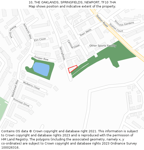 10, THE OAKLANDS, SPRINGFIELDS, NEWPORT, TF10 7HA: Location map and indicative extent of plot