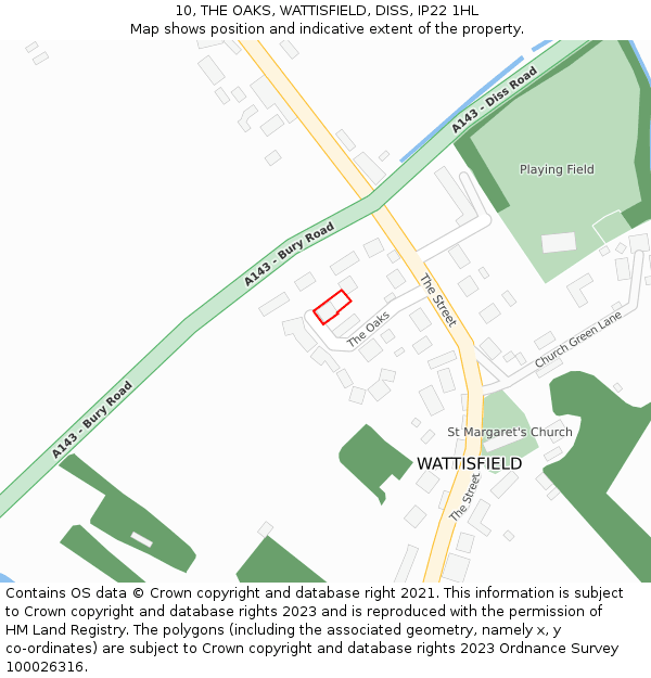 10, THE OAKS, WATTISFIELD, DISS, IP22 1HL: Location map and indicative extent of plot