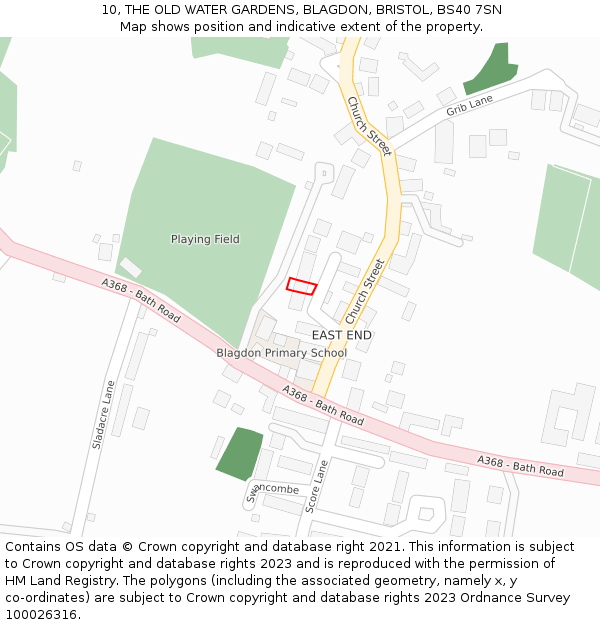 10, THE OLD WATER GARDENS, BLAGDON, BRISTOL, BS40 7SN: Location map and indicative extent of plot