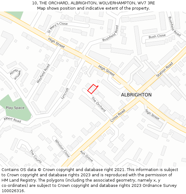 10, THE ORCHARD, ALBRIGHTON, WOLVERHAMPTON, WV7 3RE: Location map and indicative extent of plot