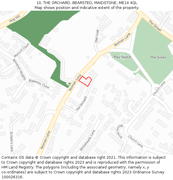 10, THE ORCHARD, BEARSTED, MAIDSTONE, ME14 4QL: Location map and indicative extent of plot