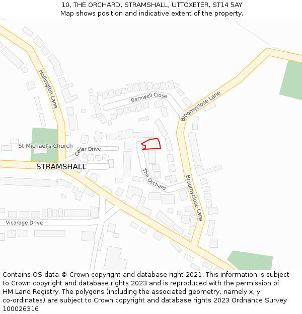 10, THE ORCHARD, STRAMSHALL, UTTOXETER, ST14 5AY: Location map and indicative extent of plot