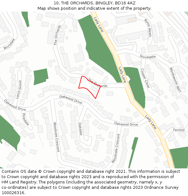 10, THE ORCHARDS, BINGLEY, BD16 4AZ: Location map and indicative extent of plot