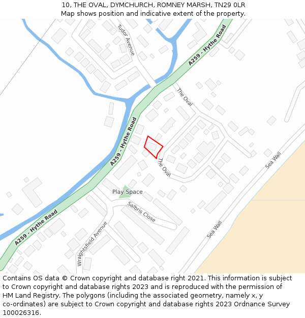 10, THE OVAL, DYMCHURCH, ROMNEY MARSH, TN29 0LR: Location map and indicative extent of plot