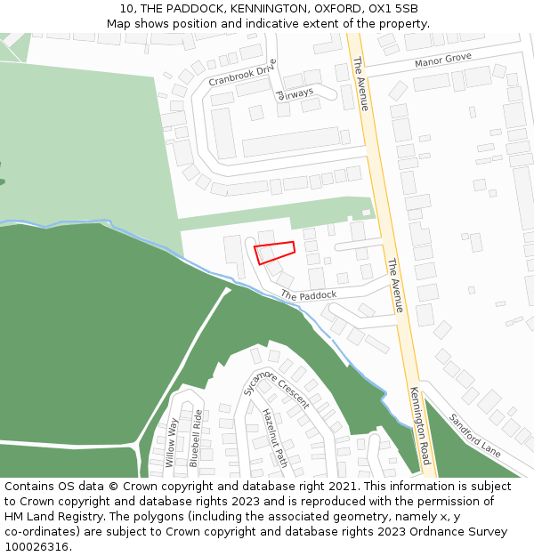 10, THE PADDOCK, KENNINGTON, OXFORD, OX1 5SB: Location map and indicative extent of plot