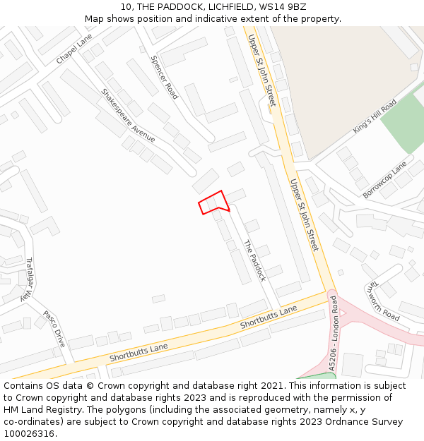 10, THE PADDOCK, LICHFIELD, WS14 9BZ: Location map and indicative extent of plot