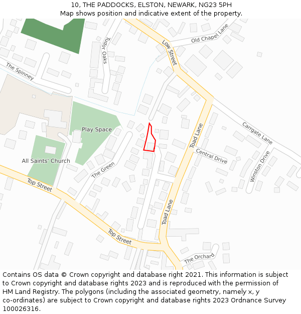 10, THE PADDOCKS, ELSTON, NEWARK, NG23 5PH: Location map and indicative extent of plot
