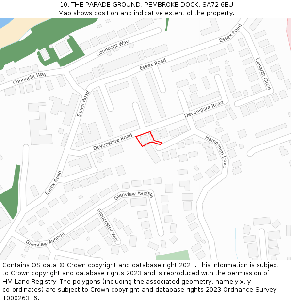 10, THE PARADE GROUND, PEMBROKE DOCK, SA72 6EU: Location map and indicative extent of plot