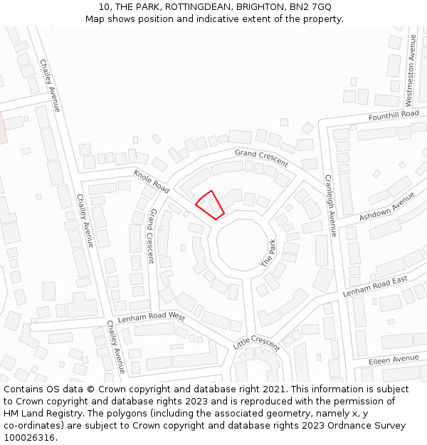 10, THE PARK, ROTTINGDEAN, BRIGHTON, BN2 7GQ: Location map and indicative extent of plot