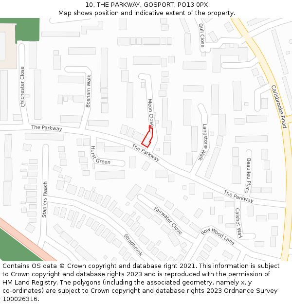 10, THE PARKWAY, GOSPORT, PO13 0PX: Location map and indicative extent of plot