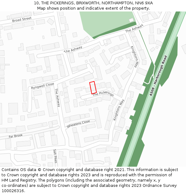 10, THE PICKERINGS, BRIXWORTH, NORTHAMPTON, NN6 9XA: Location map and indicative extent of plot