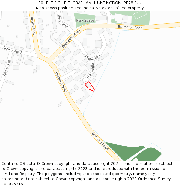 10, THE PIGHTLE, GRAFHAM, HUNTINGDON, PE28 0UU: Location map and indicative extent of plot