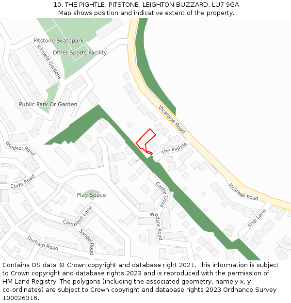 10, THE PIGHTLE, PITSTONE, LEIGHTON BUZZARD, LU7 9GA: Location map and indicative extent of plot